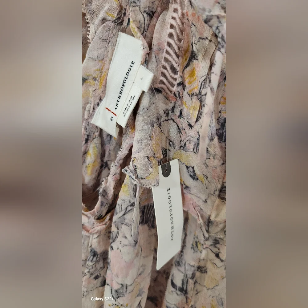 Anthropologie Asymmetrical Floral Dress in Pink and Cream - Picture 11 of 11